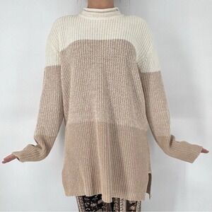 Womens Roll Neck Sweater L Vintage Minimal Indie Neutral Oversized Color Block